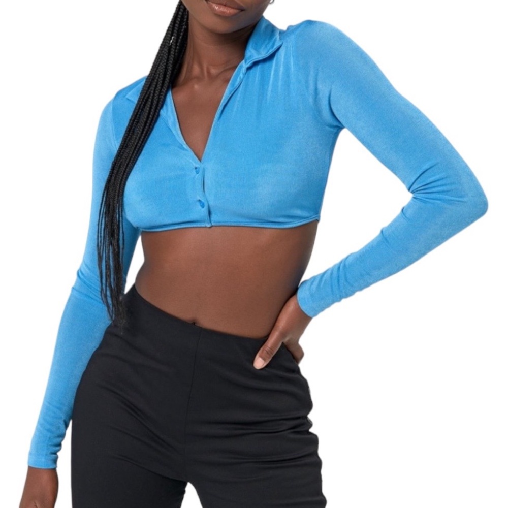 Glassons Blue Long Sleeve Crop Top